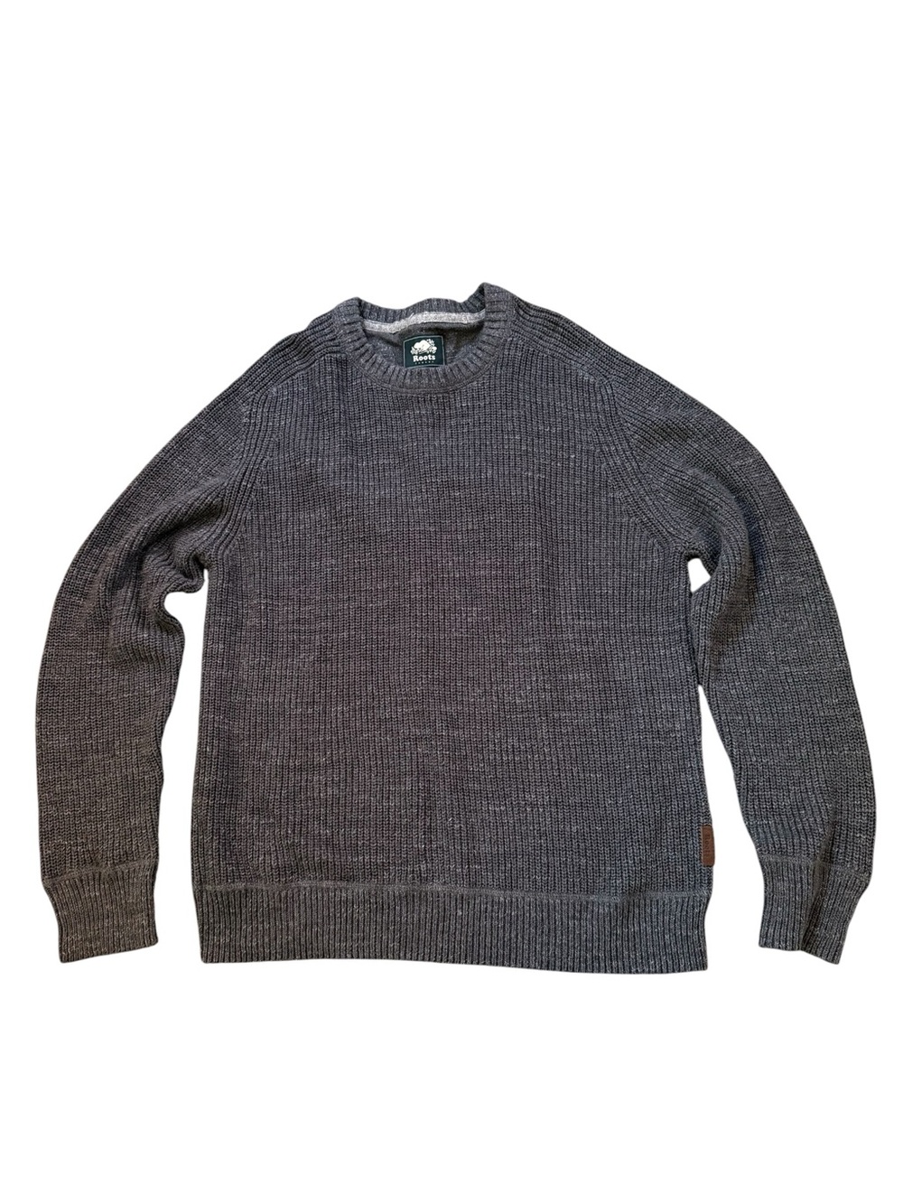 Roots Men’s Crewneck Pullover Sweater Size Large L Grey 100% Cotton Jumper